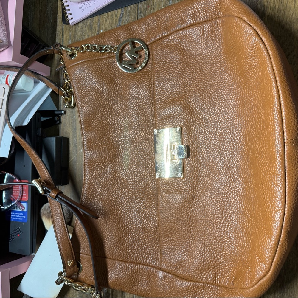 Michael Kors Tan Leather Shoulder Bag with Gold Accents